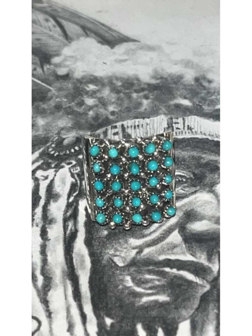 Zuni sterling silver turquoise snake eye 5 row traditional ring size 8 -Stephan